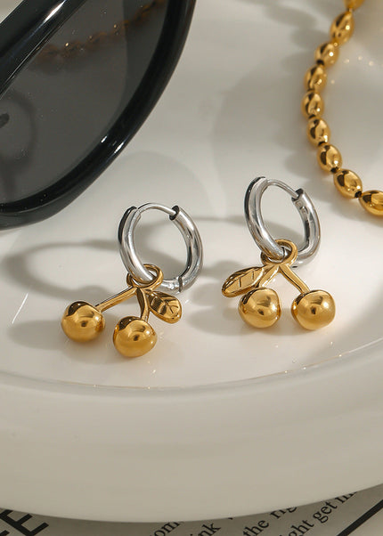 Jieding European and American cherry titanium steel stud earrings, light luxury, high-end earrings, cross-border stainless steel jewelry earrings