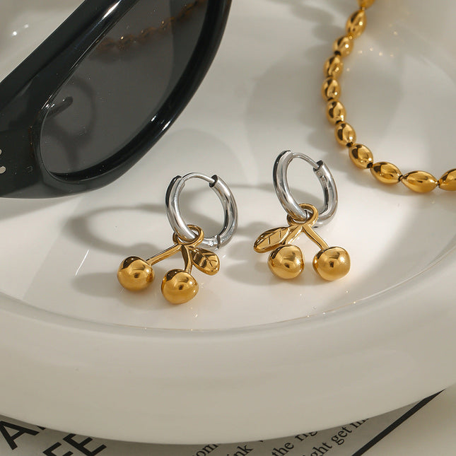 Jieding European and American cherry titanium steel stud earrings, light luxury, high-end earrings, cross-border stainless steel jewelry earrings