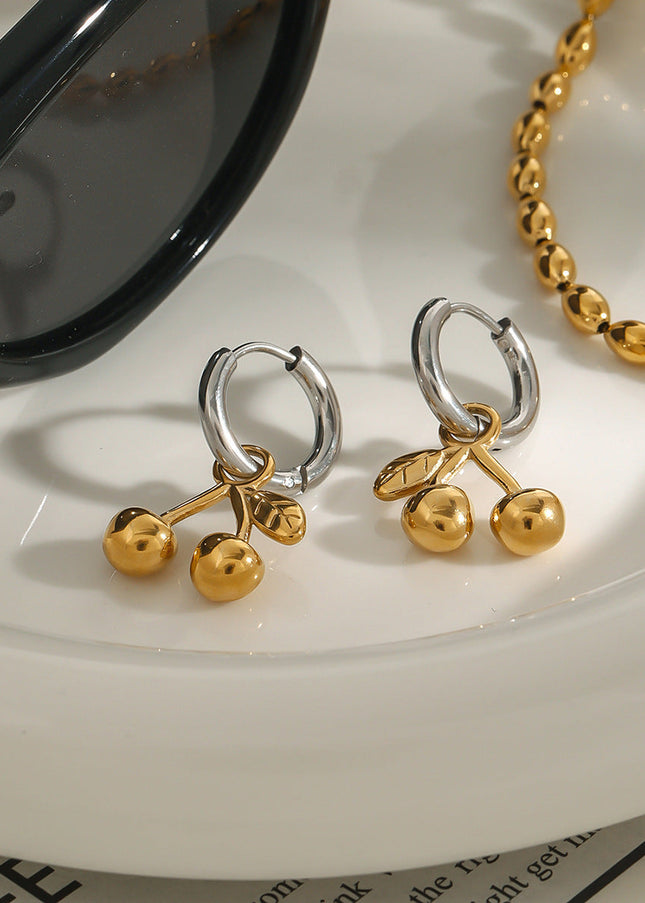 Jieding European and American cherry titanium steel stud earrings, light luxury, high-end earrings, cross-border stainless steel jewelry earrings