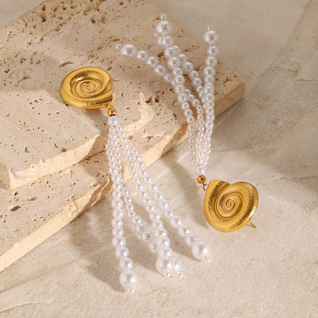 Jieding European and American stainless steel pearl earrings high-quality tassel earrings 18k titanium steel earrings cross-border earring