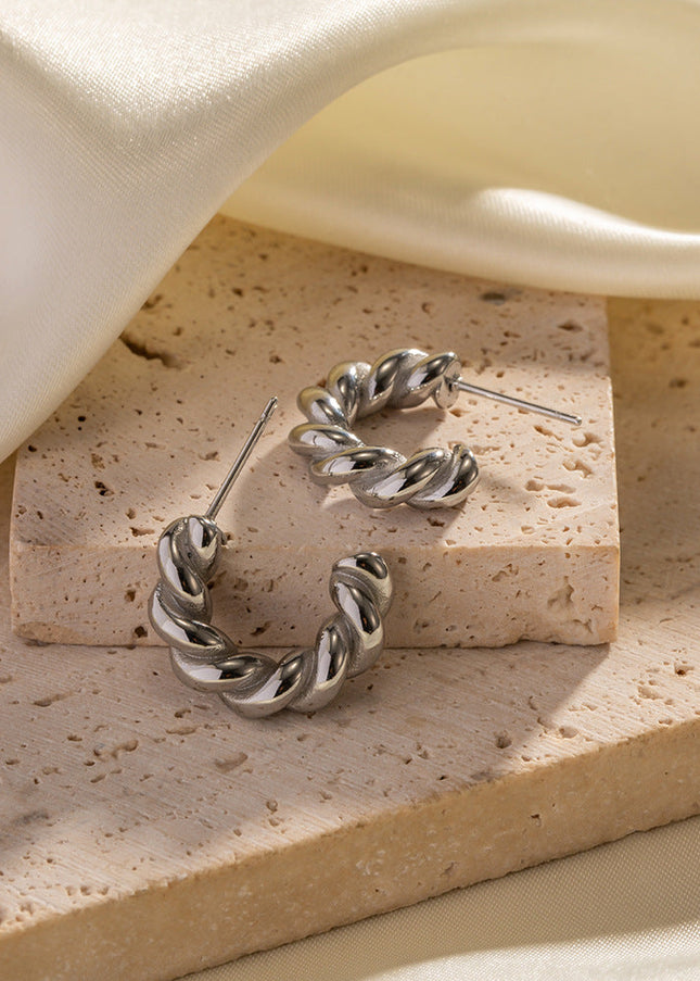 European and American ins cross-border hot steel color ladies twist spiral spiral hoop earrings stainless steel earrings
