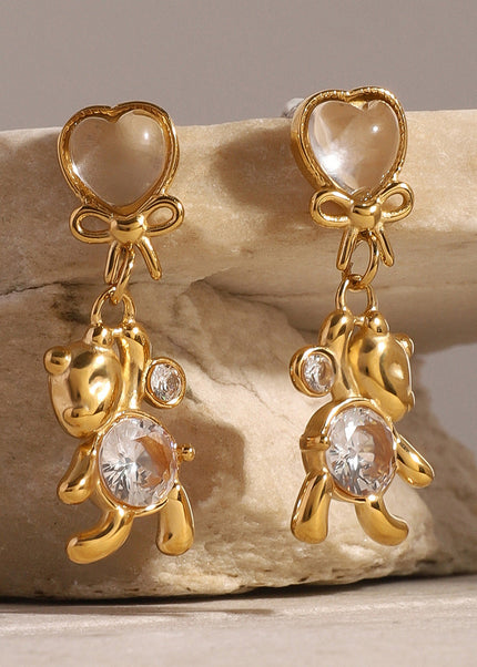 Jieding stainless steel white round zircon bear earrings temperament fashion bow stud earrings are versatile and cute earrings