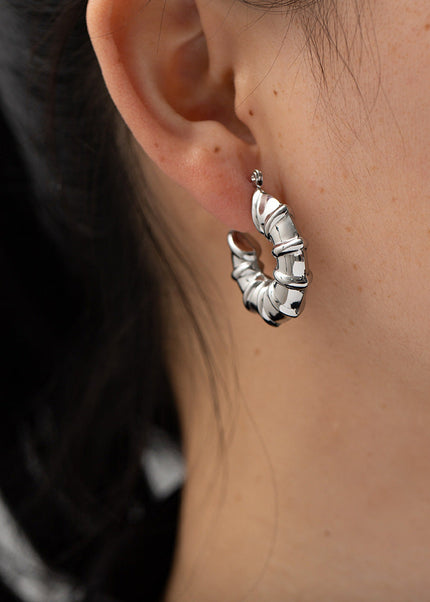 INS European and American new titanium steel earrings women's fashion versatile stainless steel winding hoops retro hollow earrings earrings