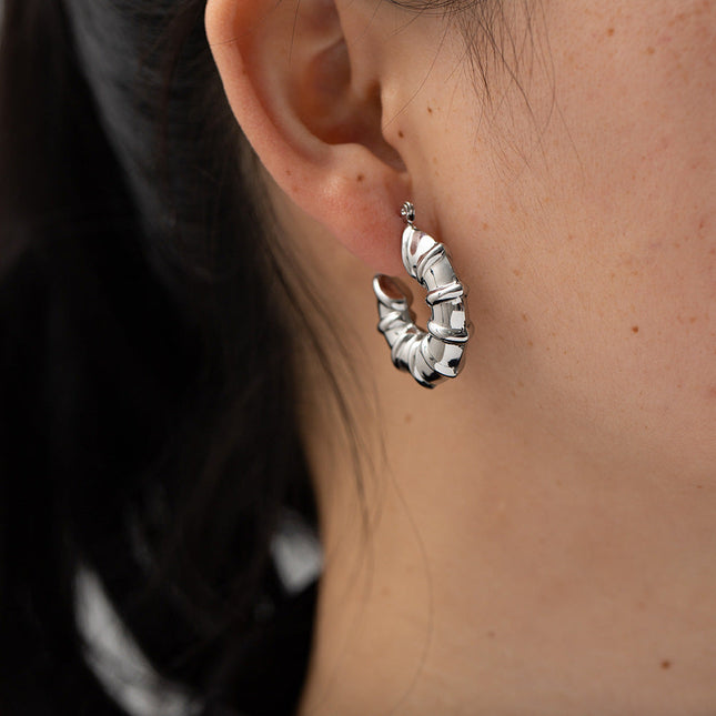 INS European and American new titanium steel earrings women's fashion versatile stainless steel winding hoops retro hollow earrings earrings