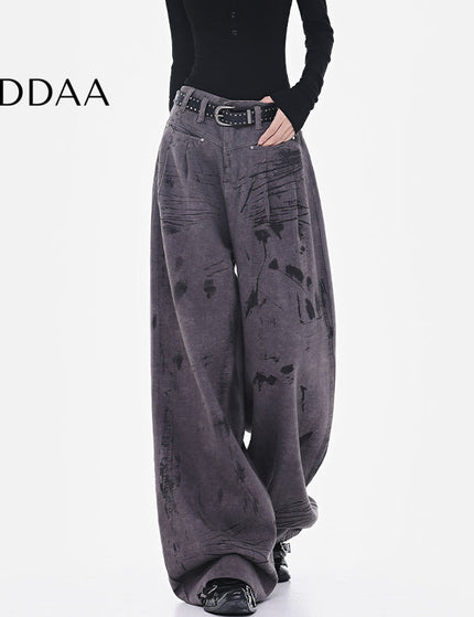 White Bow Print High-Waisted Wide-Leg Jeans - S / Dark Grey - Women’s Jeans