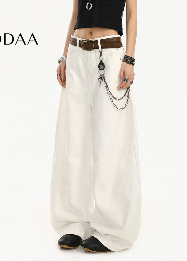 White Casual Loose Drape Wide-Leg Jeans for Women - S / White - Women’s Jeans