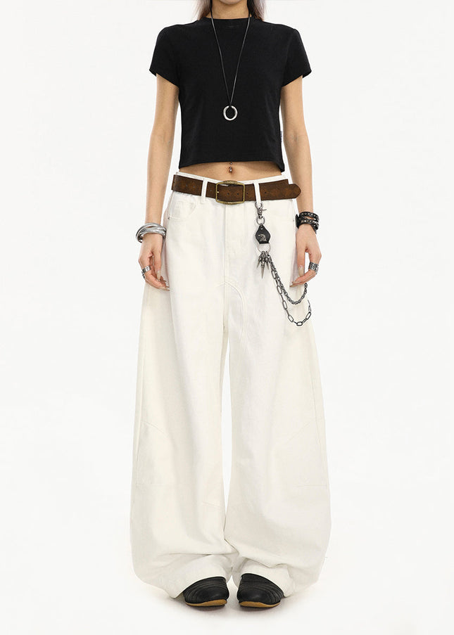 White Casual Loose Drape Wide-Leg Jeans for Women - Women’s Jeans