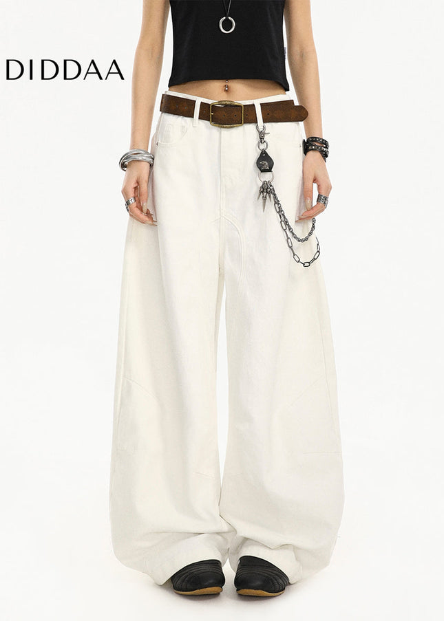 White Casual Loose Drape Wide-Leg Jeans for Women - Women’s Jeans