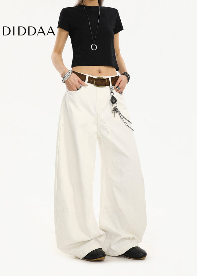 White Casual Loose Drape Wide-Leg Jeans for Women - Women’s Jeans