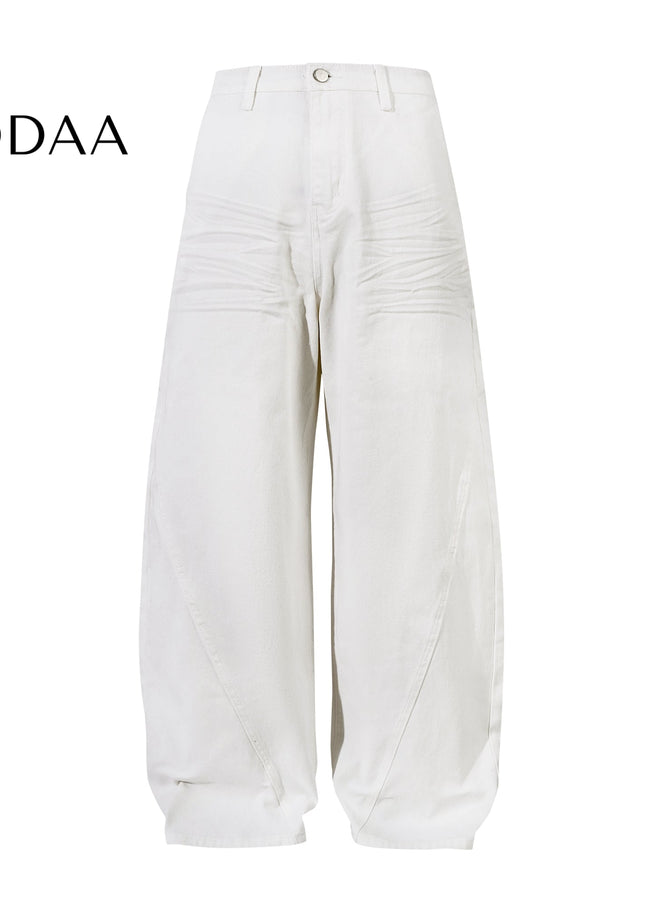 White Deconstructed Wide Leg Jeans for Men and Women - S / White - Women’s Jeans
