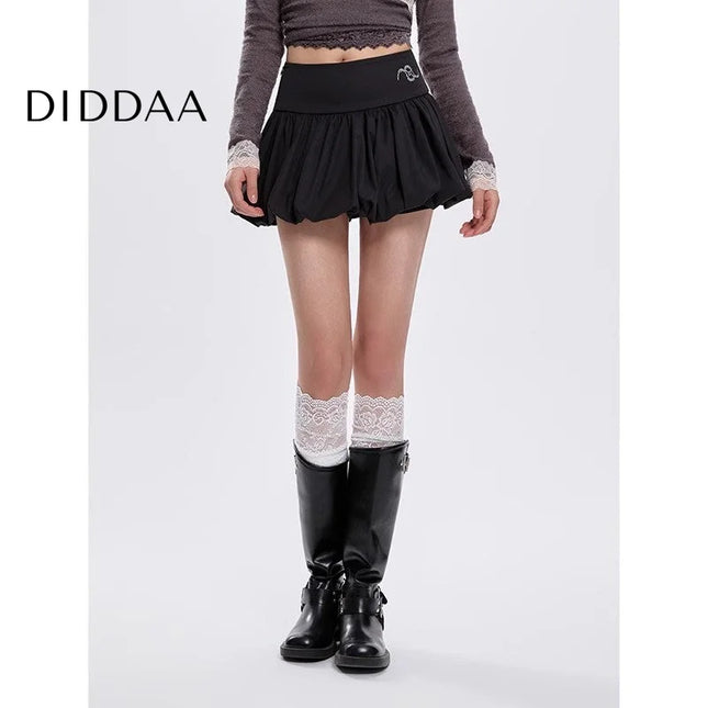 White Diamond Fluffy Bud High Waist A-Line Skirt - S / Black - Skirts