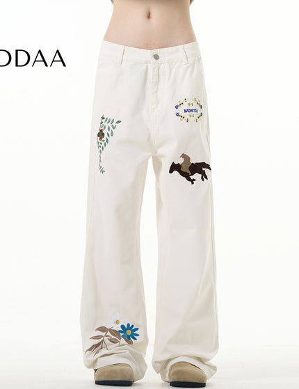 White Embroidered Luxury Hiphop Straight-Leg Jeans - S / White - Men’s Jeans