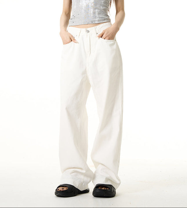 White High-Quality Loose Fit Wide-Legged Jeans - Women’s Jeans