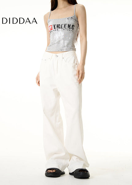 White High-Quality Loose Fit Wide-Legged Jeans - Women’s Jeans