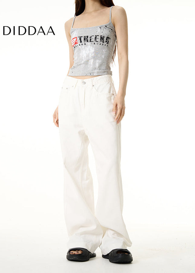 White High-Quality Loose Fit Wide-Legged Jeans - Women’s Jeans
