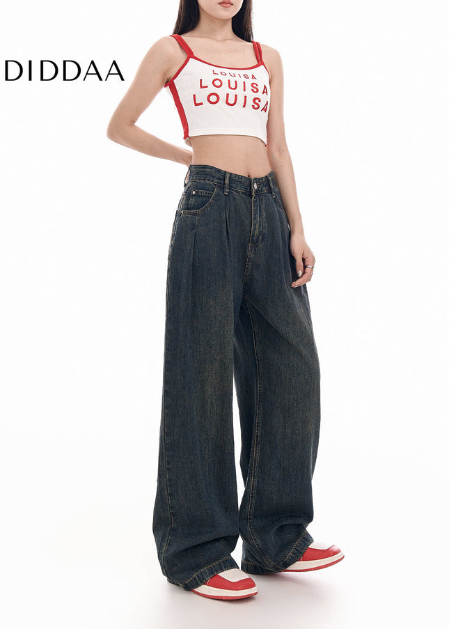 White High Waist Loose Fit Wide-Leg Jeans - Women’s Jeans