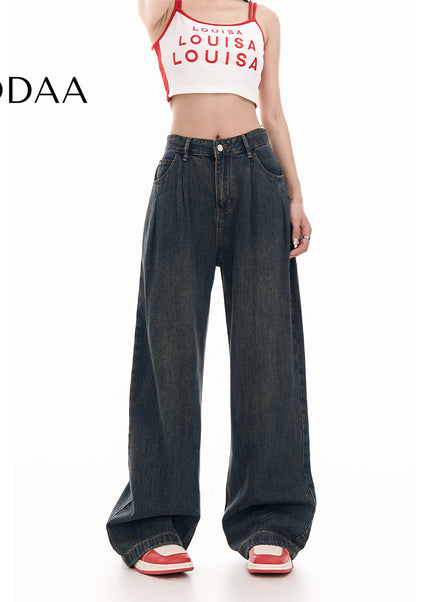 White High Waist Loose Fit Wide-Leg Jeans - Women’s Jeans