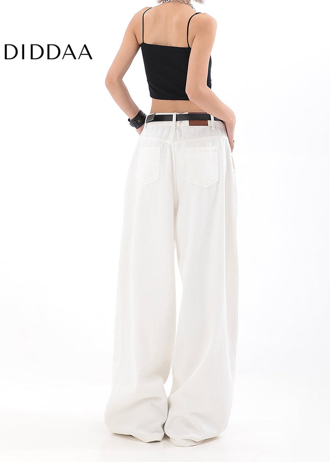 White High Waist Wide Leg Jeans for Women in Hong Kong Style - Women’s Jeans