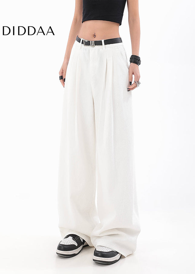 White High Waist Wide Leg Jeans for Women in Hong Kong Style - Women’s Jeans