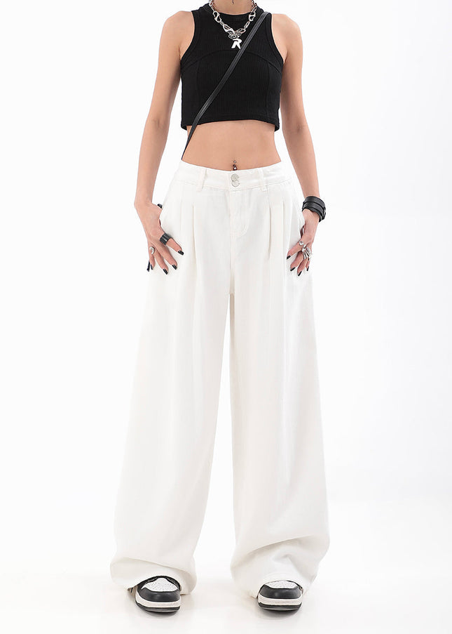 White High Waist Wide Leg Jeans for Women in Hong Kong Style - Women’s Jeans