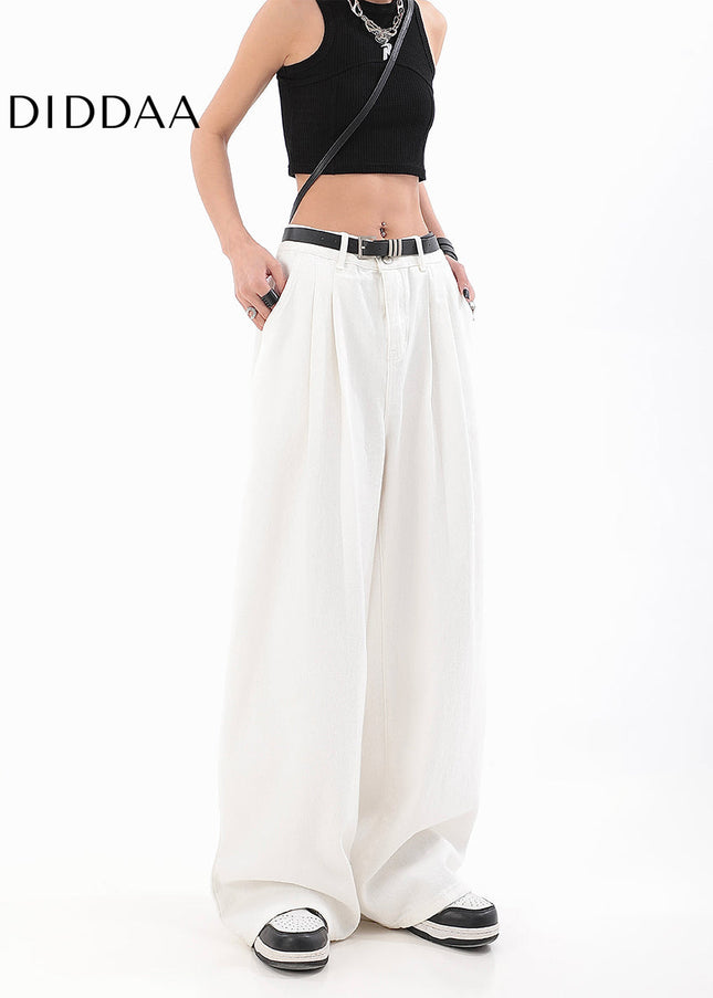 White High Waist Wide Leg Jeans for Women in Hong Kong Style - Women’s Jeans