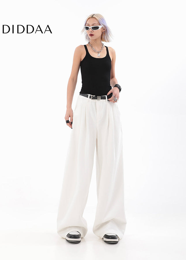 White High Waist Wide Leg Jeans for Women in Hong Kong Style - Women’s Jeans