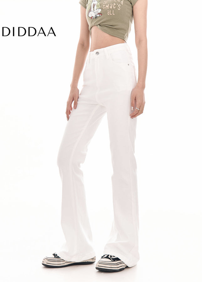 White High-Waisted Bootcut Jeans with Slim Stretch - Women’s Jeans