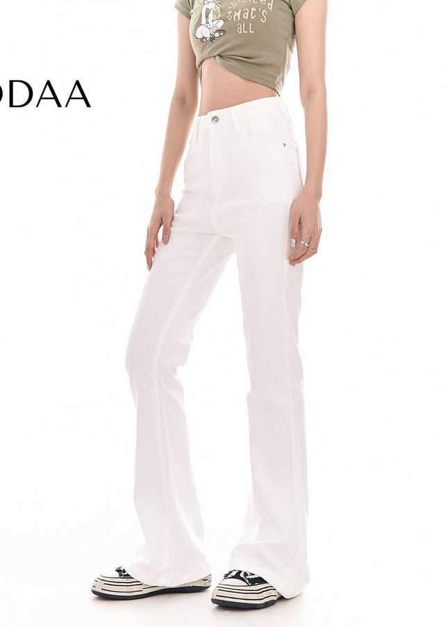 White High-Waisted Bootcut Jeans with Slim Stretch - Women’s Jeans