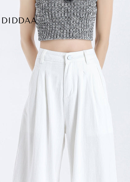 White High-Waisted Draped Wide-Leg Jeans - Women’s Jeans