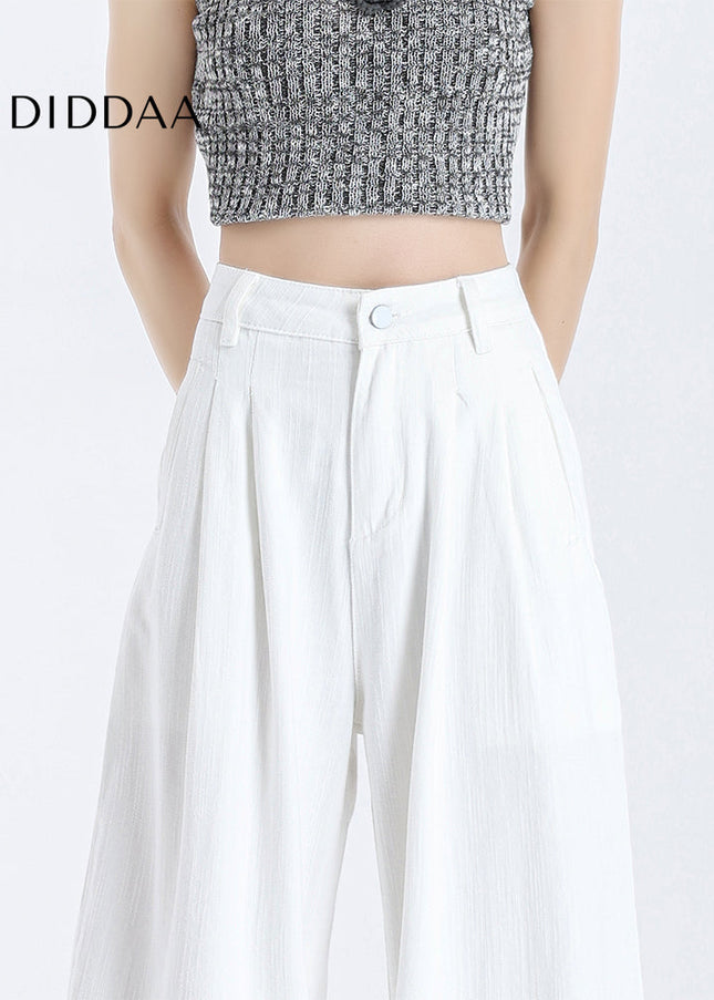 White High-Waisted Draped Wide-Leg Jeans - Women’s Jeans