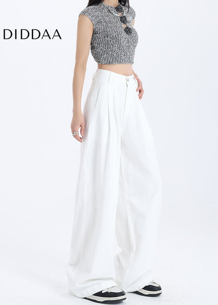 White High-Waisted Draped Wide-Leg Jeans - Women’s Jeans