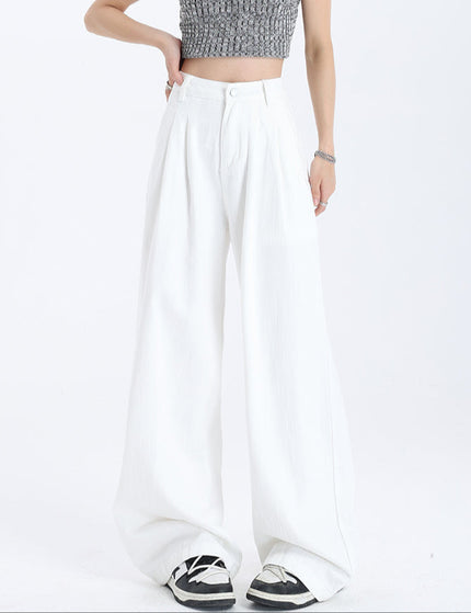White High-Waisted Draped Wide-Leg Jeans - Women’s Jeans