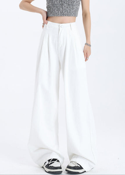 White High-Waisted Draped Wide-Leg Jeans - Women’s Jeans