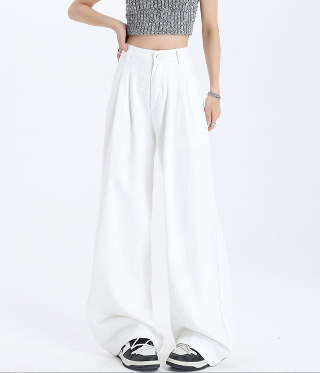 White High-Waisted Draped Wide-Leg Jeans - Women’s Jeans