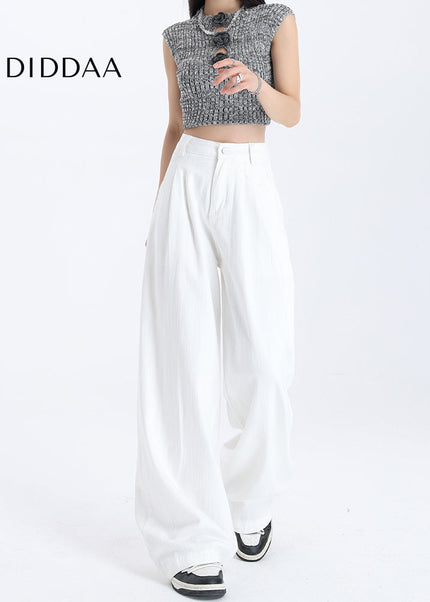 White High-Waisted Draped Wide-Leg Jeans - Women’s Jeans