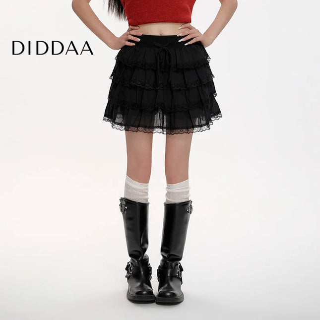 White High-Waisted Lace A-Line Skirt for Women - S / Black - Skirts