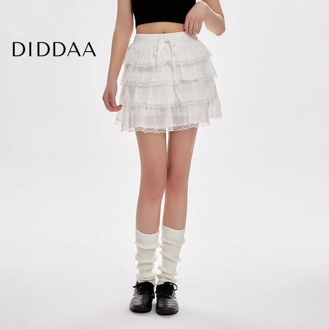 White High-Waisted Lace A-Line Skirt for Women - S / White - Skirts