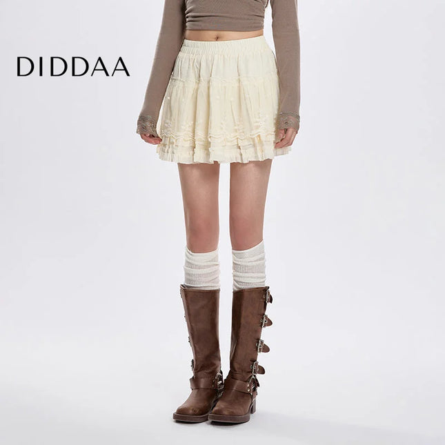 White High-Waisted Lace Spliced Short Skirt for Women - S / Apricot - Skirts