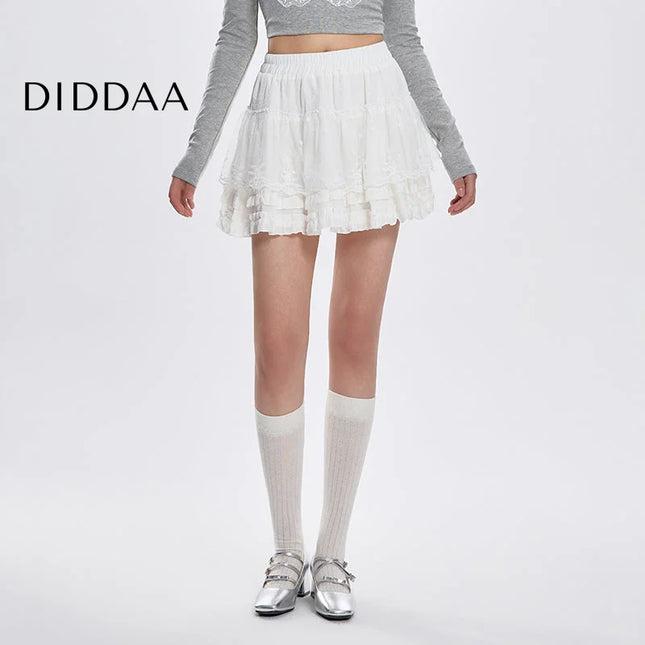 White High-Waisted Lace Spliced Short Skirt for Women - S / White - Skirts
