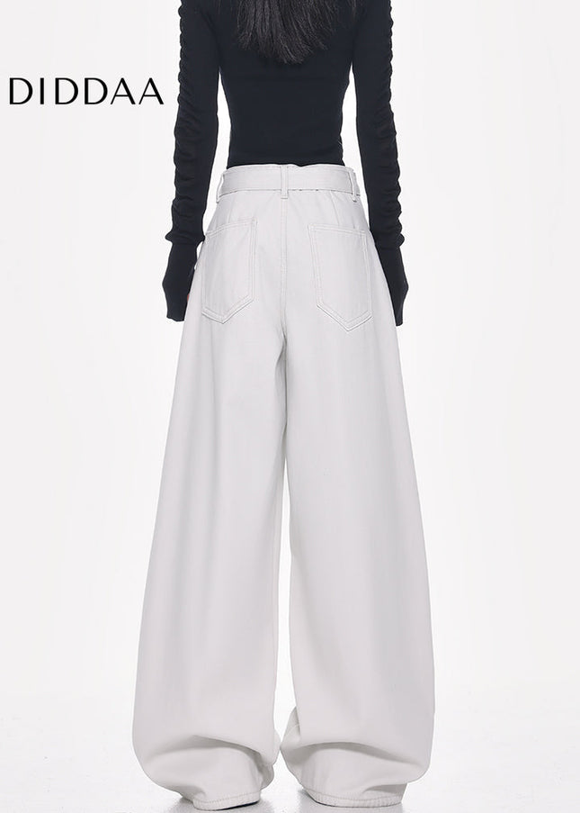 White High-Waisted Loose Fit Wide-Leg Jeans - Women’s Jeans