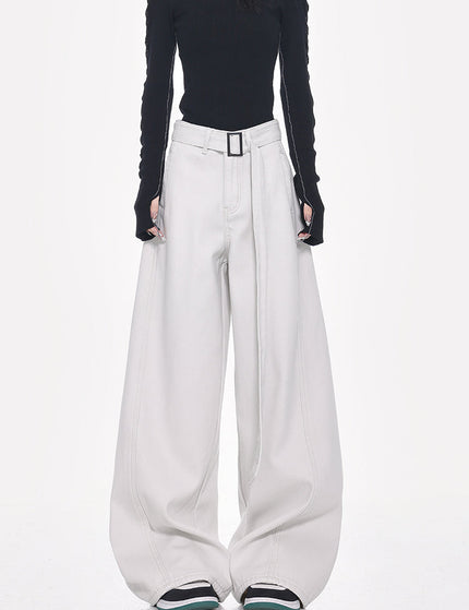 White High-Waisted Loose Fit Wide-Leg Jeans - Women’s Jeans