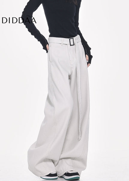 White High-Waisted Loose Fit Wide-Leg Jeans - Women’s Jeans