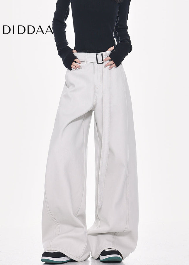 White High-Waisted Loose Fit Wide-Leg Jeans - Women’s Jeans