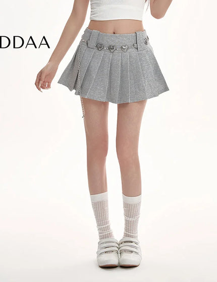 White High-Waisted Pleated A-Line Skirt for Women - S / Grey - Skirts