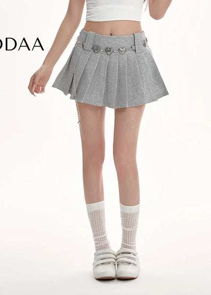 White High-Waisted Pleated A-Line Skirt for Women - S / Grey - Skirts