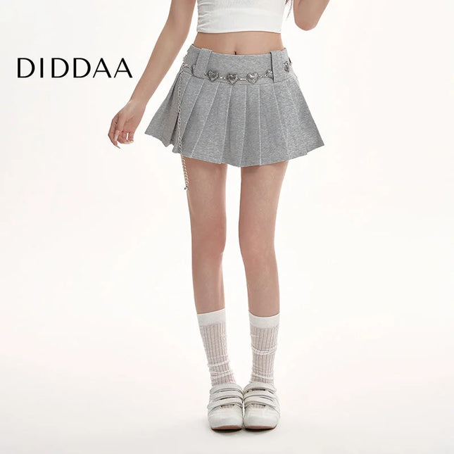 White High-Waisted Pleated A-Line Skirt for Women - S / Grey - Skirts
