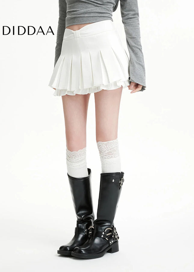 White High Waisted Pleated A-Line Skirt for Women - Skirts