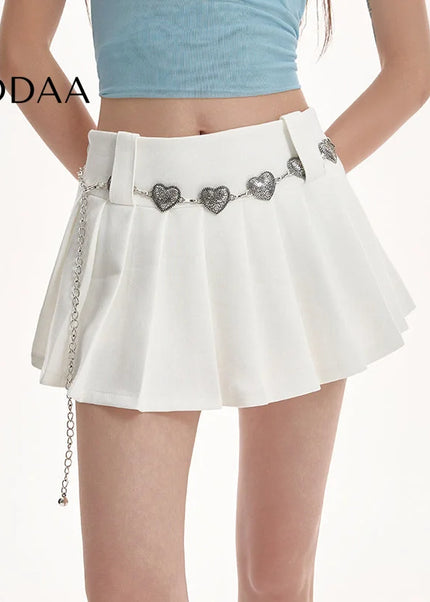 White High-Waisted Pleated A-Line Skirt for Women - Skirts