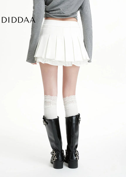 White High Waisted Pleated A-Line Skirt for Women - Skirts