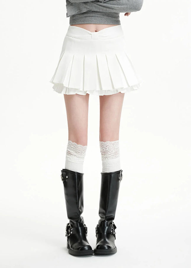 White High Waisted Pleated A-Line Skirt for Women - Skirts